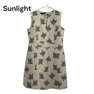 Lafayette 148 Jacquard Beige & Green Floral Sleeveless Dress SZ 10 Cotton Blend